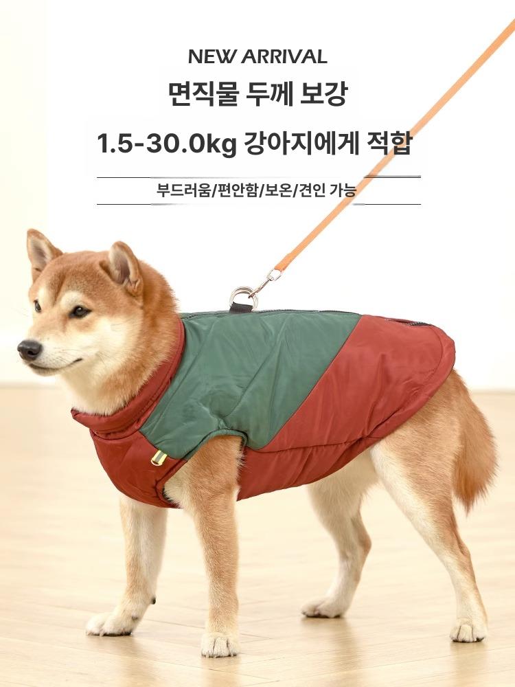 시바견 강아지겨울옷 중형견 패딩 반려견 웰시코기 따뜻한외출복 빈티지 다크그린 S 이미지 6