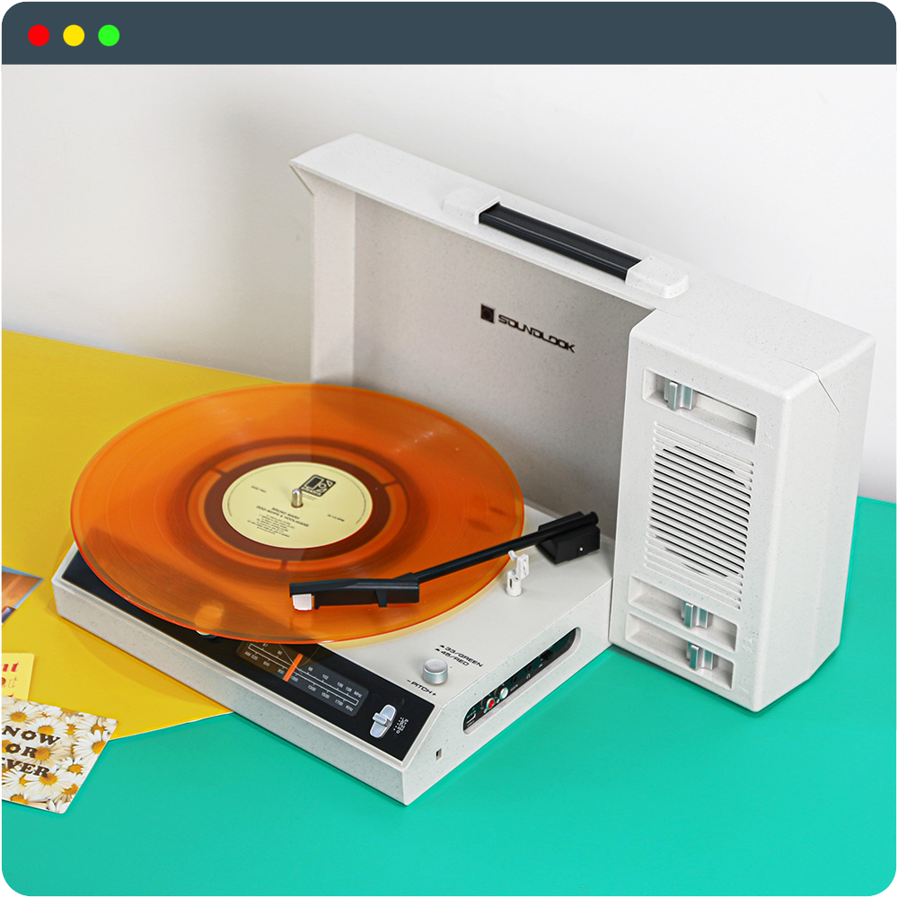 휴대용 LP 턴테이블 플레이어 블루투스 스피커 사운드룩 007LP 크림 레트로 데스크테리어 - 상품 이미지