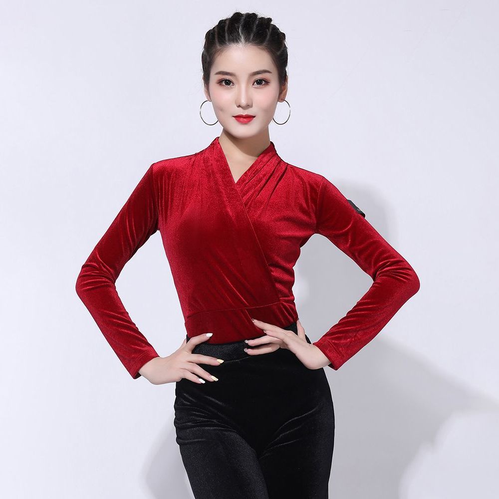 라틴 댄스 긴팔 상의 연습복 여성 사교 스포츠 방송 살사 - 상품 이미지