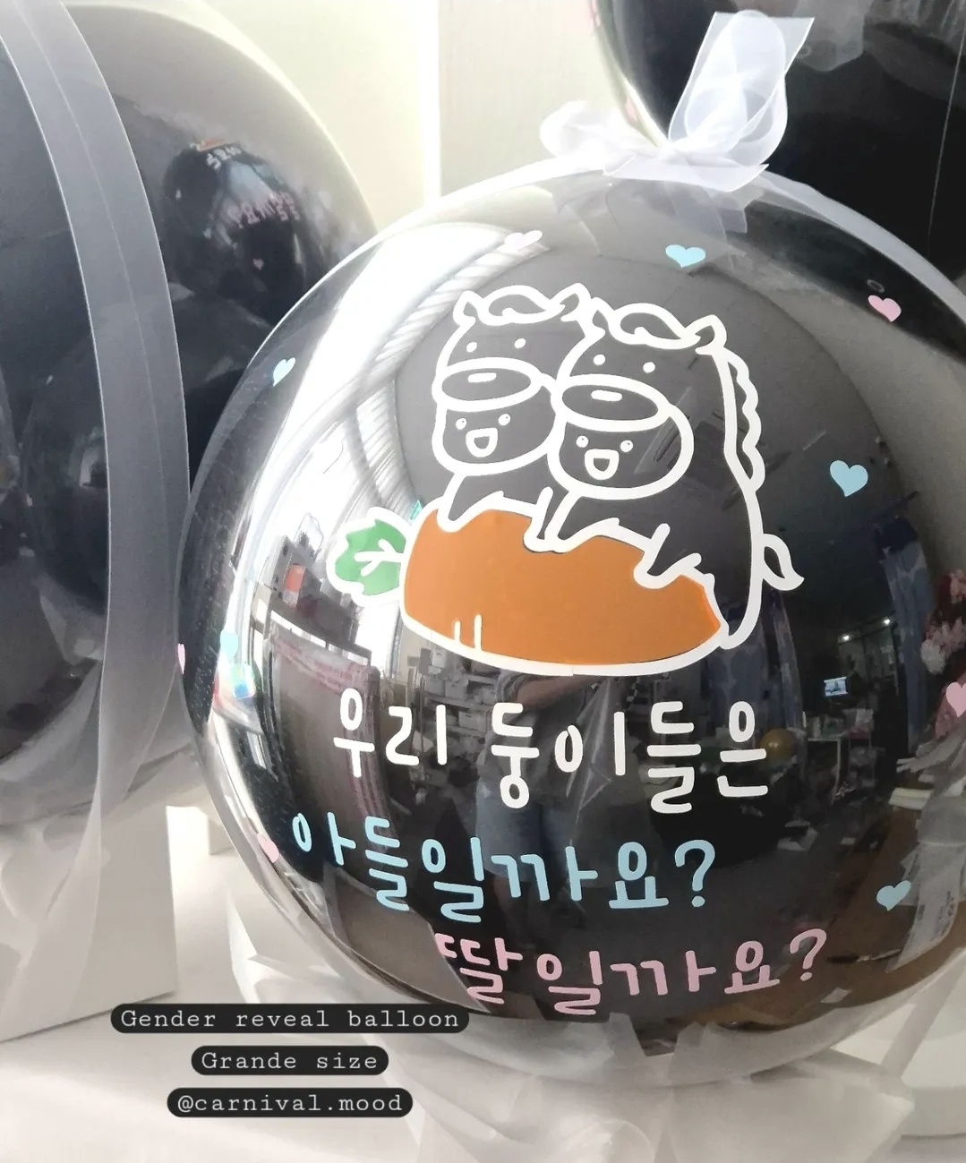 젠더리빌 풍선 완제품 그란데 빅사이즈 아기성별공개 웨딩젠더리빌 베이비샤워 디자인 1 블랙 - 상세 이미지 5