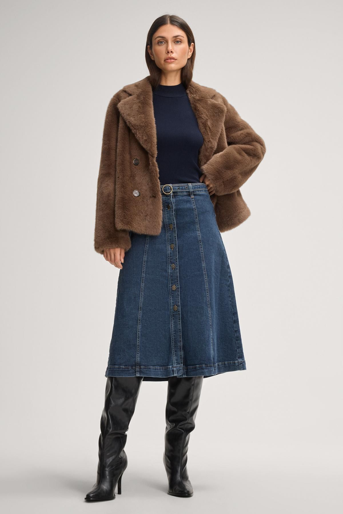 윱 데님 A라인 벨트 버튼 롱 스커트 30048692-10018711-412 ONE COLOR - 상세 이미지 3