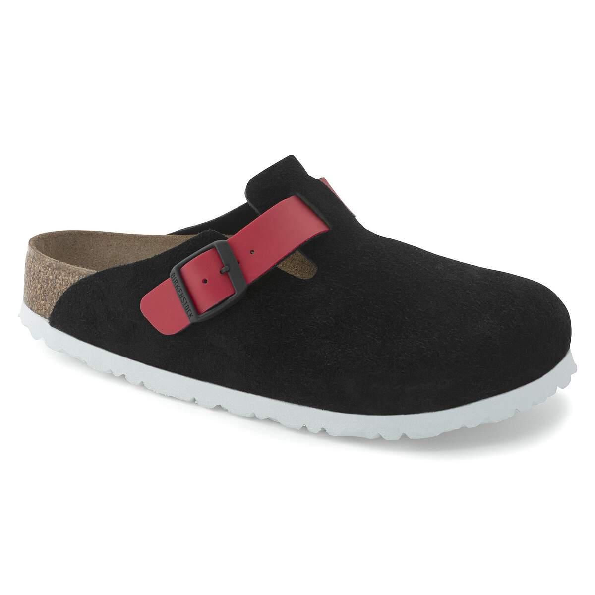 버켄스탁 보스턴 스웨이드 버코 플로 블랙 슬리퍼 1025967 BLACK / ACTIVE RED - 상세 이미지 2