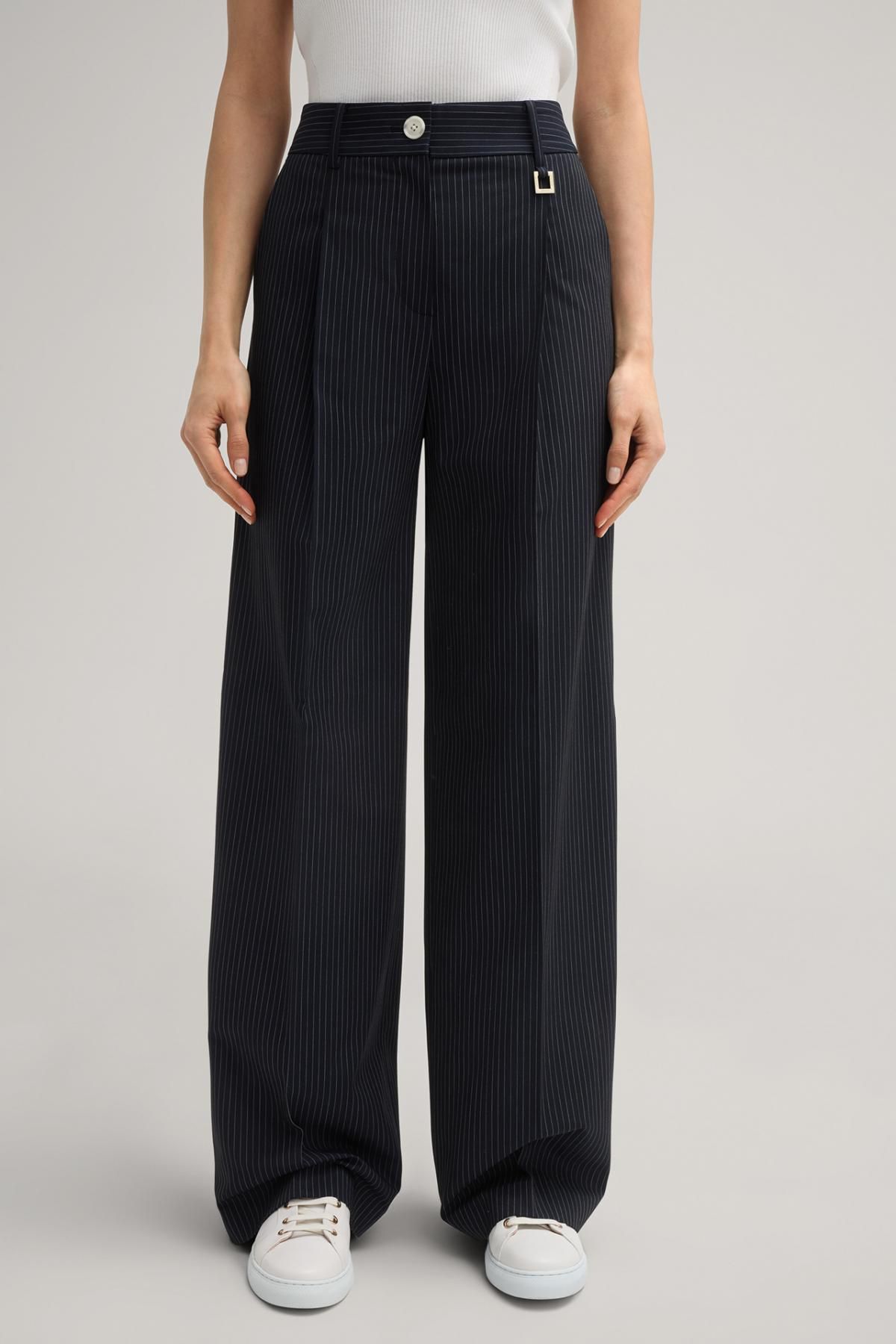 윱 클래식 스트라이프 와이드 슬랙스 팬츠 네이비 30045401-10019135-980 NAVY/WEISS - 메인 이미지