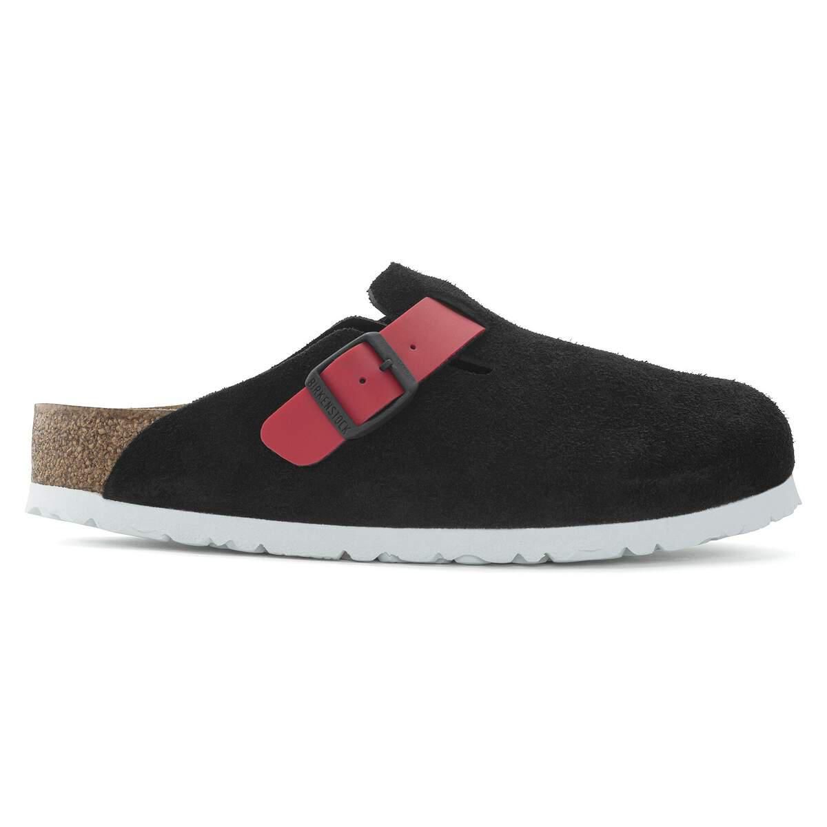 버켄스탁 보스턴 스웨이드 버코 플로 블랙 슬리퍼 1025967 BLACK / ACTIVE RED - 메인 이미지