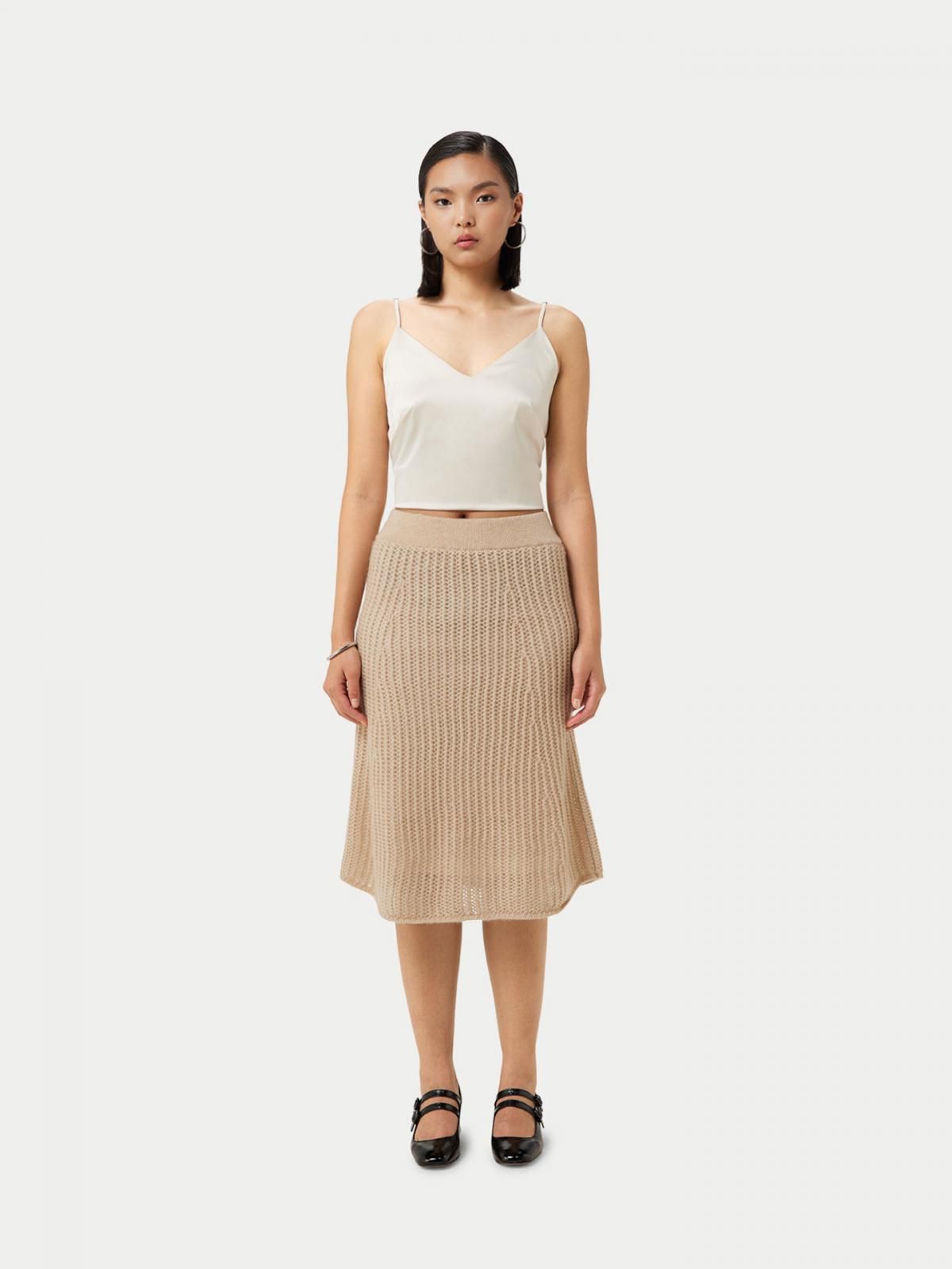 고비캐시미어 캐시미어 오픈워크 니트 미디 스커트 KW160991-0002S0000-003E BEIGE - 상세 이미지 5