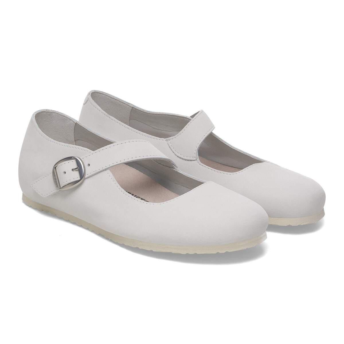 버켄스탁 누벅레더 메리제인 스트랩 버클 화이트 발레리나 플랫 1029772 ANTIQUE WHITE - 상세 이미지 4