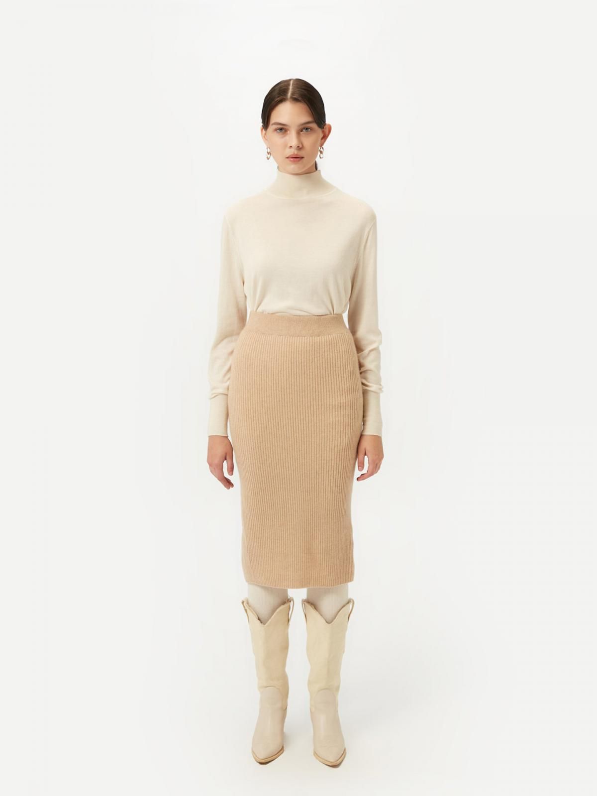 고비캐시미어 캐시미어 테크니컬 미디 스커트 KW160967-0002S0000-003E BEIGE - 상세 이미지 3