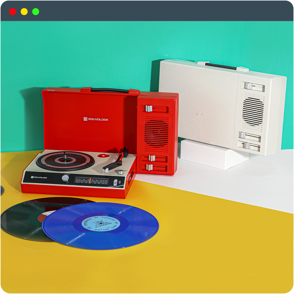 휴대용 LP 턴테이블 플레이어 블루투스 스피커 사운드룩 007LP 크림 레트로 데스크테리어 - 상세 이미지 3