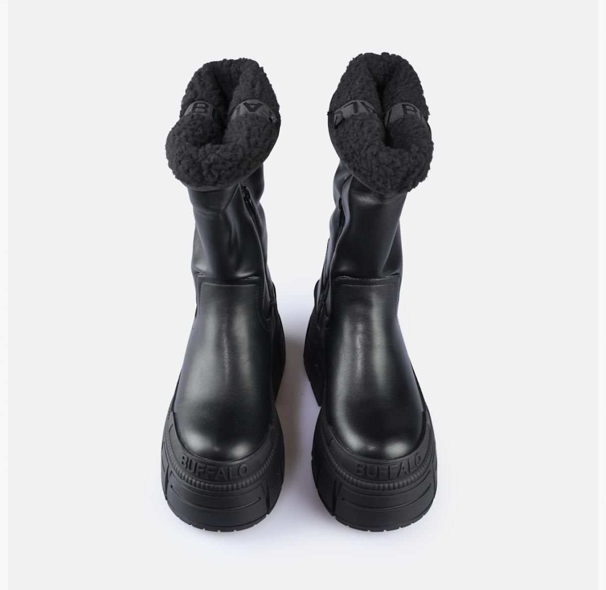 버팔로 플랫폼 앵클부츠 퍼 디테일 비건레더 02474808 SCHWARZ - 상세 이미지 2