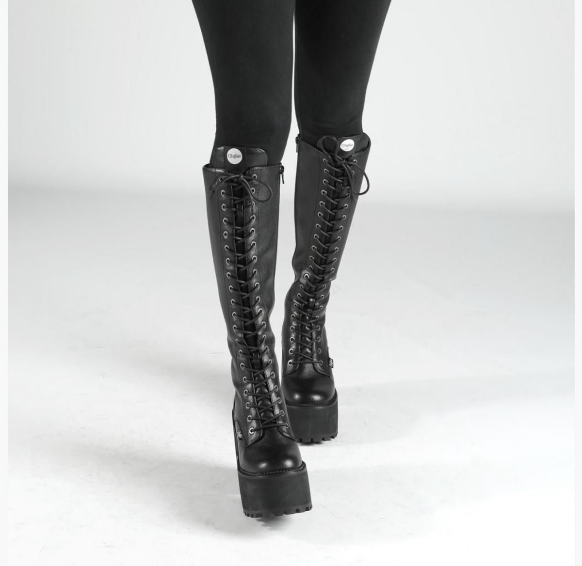 버팔로 플랫폼 하이탑 레이스업 롱부츠 블랙 비건레더 02220995 SCHWARZ - 상세 이미지 3