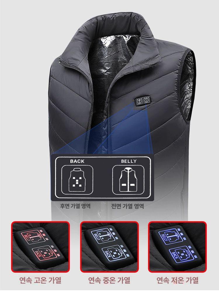 겨울 충전식 발열조끼온도제어 열선 USB 패딩 남녀공용 등산 블랙 9구역 S - 상세 이미지 2