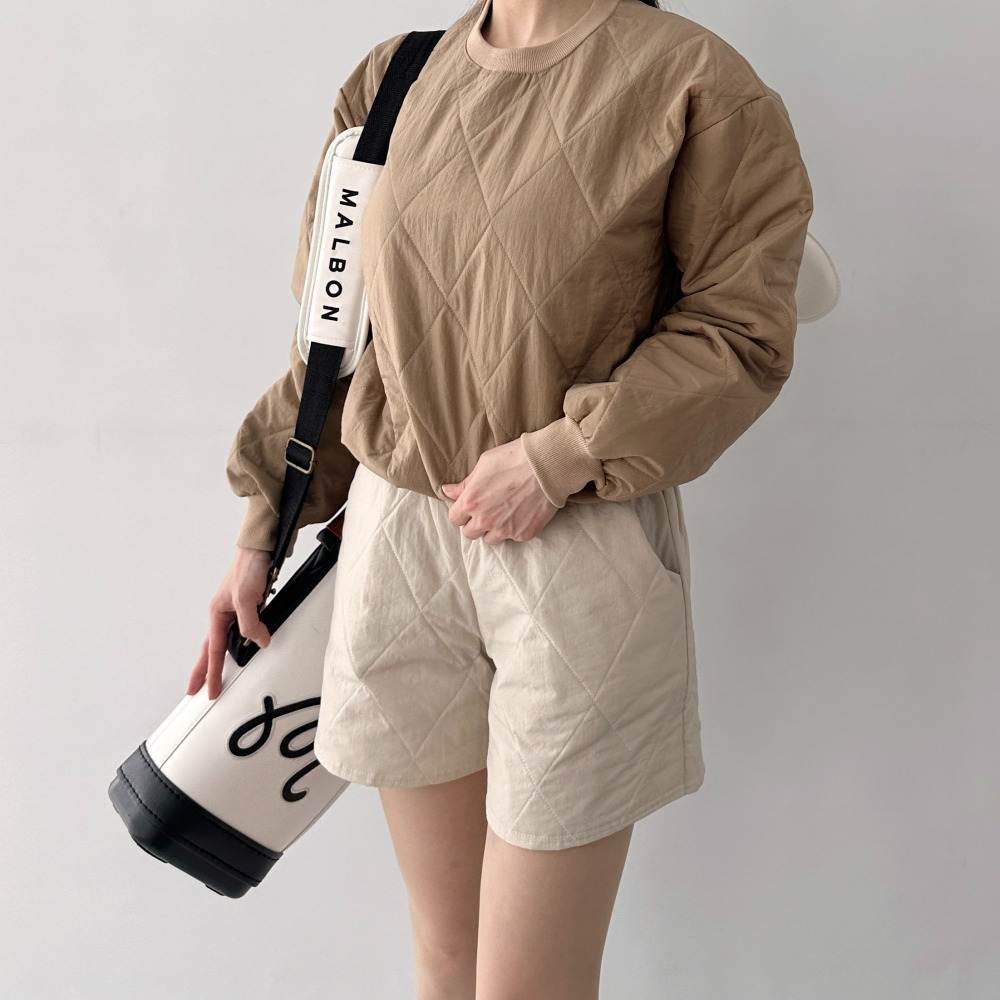 패당반바지 겨울반바지 누빔 퀼팅 밴딩 - 메인 이미지