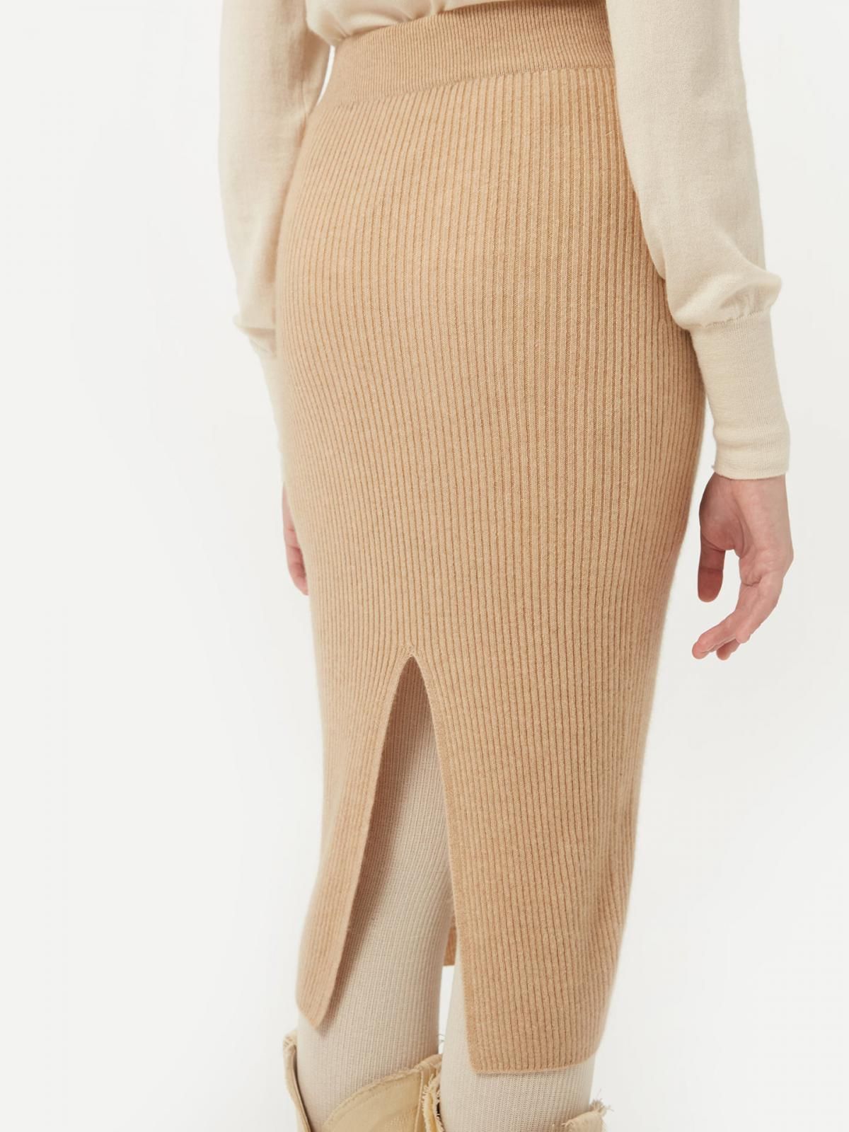 고비캐시미어 캐시미어 테크니컬 미디 스커트 KW160967-0002S0000-003E BEIGE - 상세 이미지 5