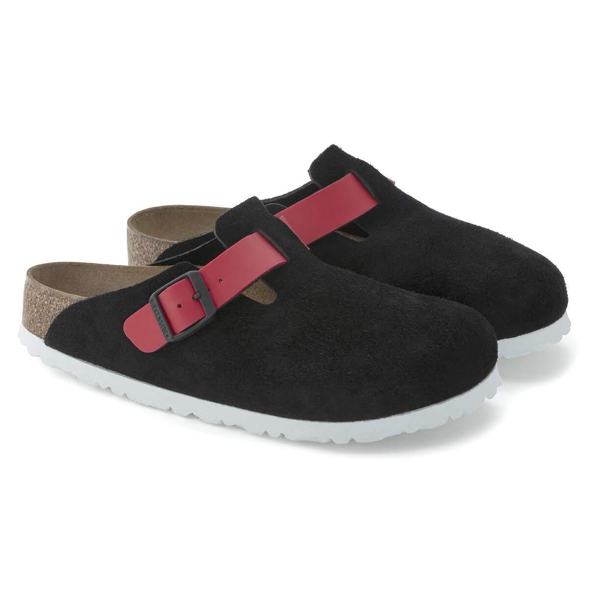 버켄스탁 보스턴 스웨이드 버코 플로 블랙 슬리퍼 1025967 BLACK / ACTIVE RED - 상세 이미지 5