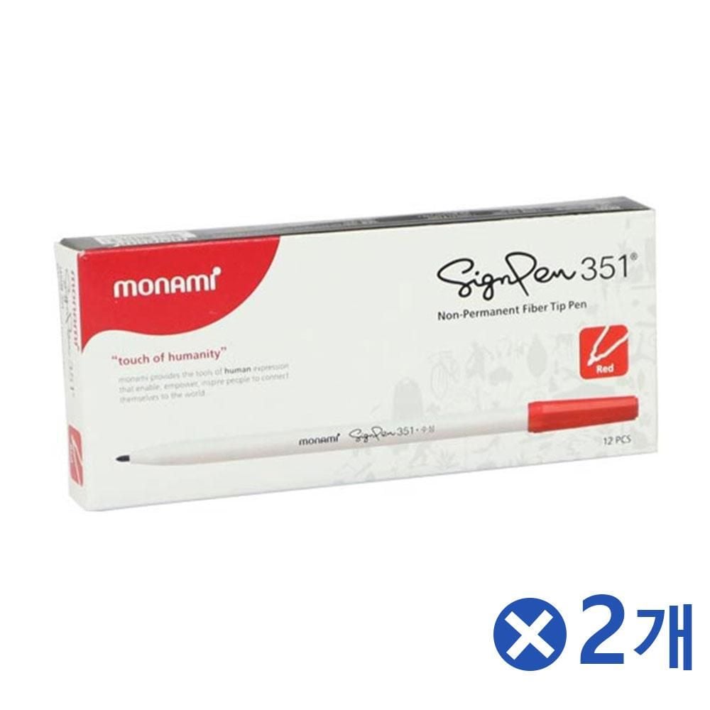 선명한 모나미 수성싸인펜 빨간색 12Px2개 수성펜 - 메인 이미지