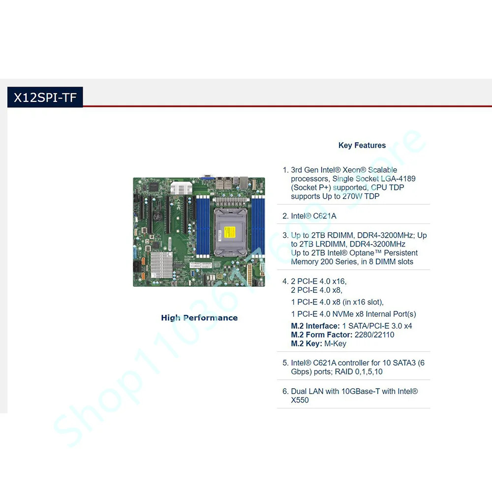 Supermicro MBD-X12SPI-TF-B LGA4189 IPMI서버 마더보드. M.2 C621A TPM VROC 지원 8375 X12SPI-TF