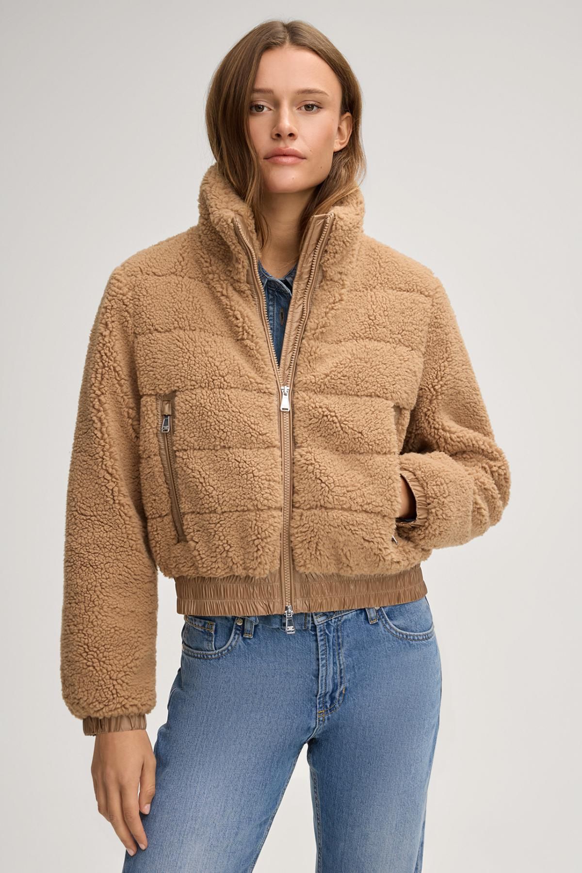 윱 테디 퍼 하이넥 집업 재킷 카멜 30048971-10020658-268 ONE COLOR - 상세 이미지 2