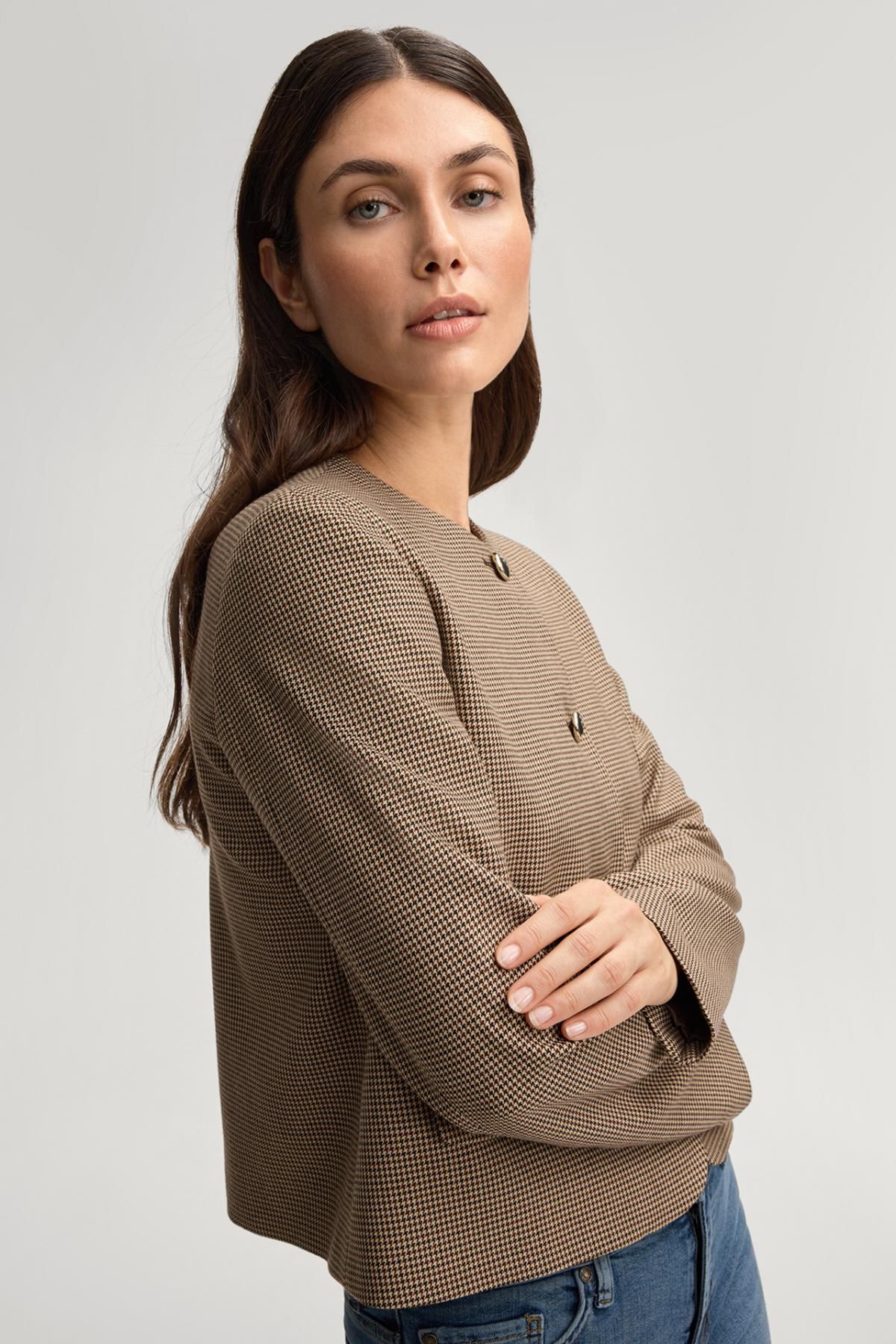 윱 체크 라운드넥 재킷 베이지 브라운 30048276-10020169-981 ONE COLOR - 상세 이미지 5