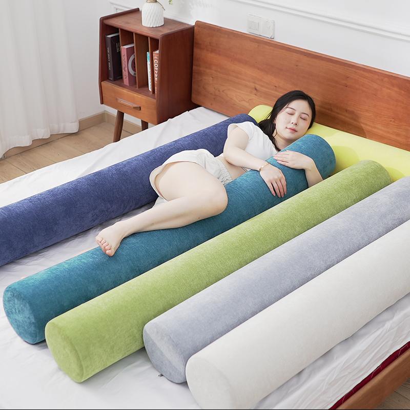 성인용 롱 원형 롱쿠션 안고자는 베개 셰닐 베이지 직경 15cmx50cm - 상품 이미지