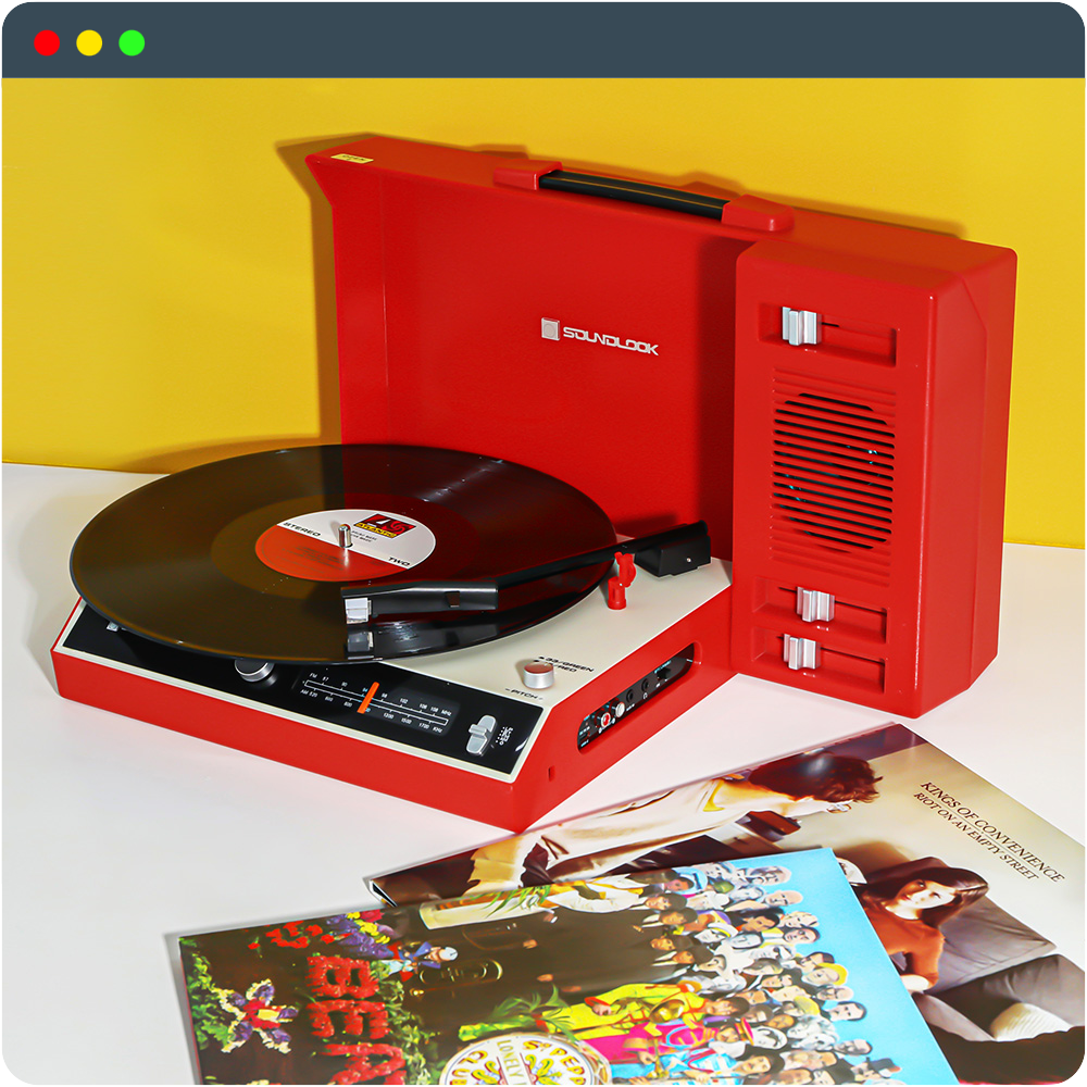 휴대용 LP 턴테이블 플레이어 블루투스 스피커 사운드룩 007LP 레드 레트로 데스크테리어 - 상품 이미지