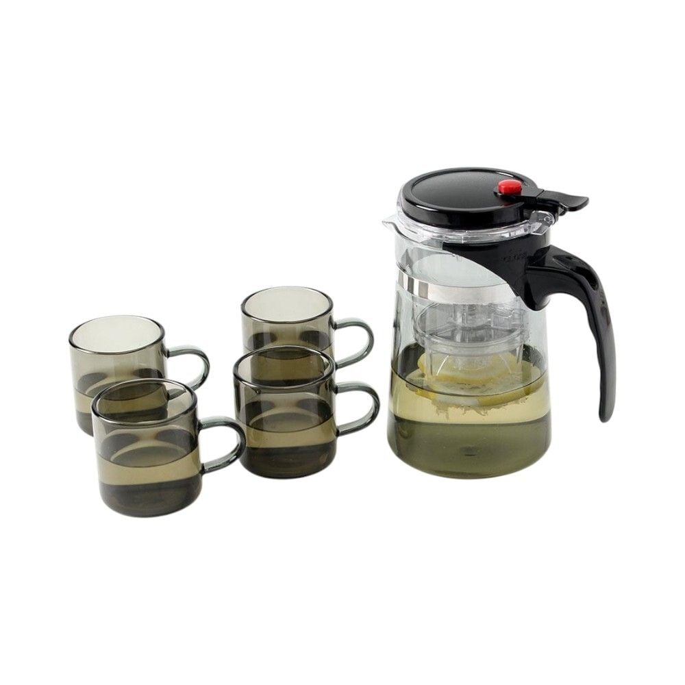 버튼 드롭 차포트 찻잔세트 (500ml/4인 투명블랙)DK69 - 상품 이미지