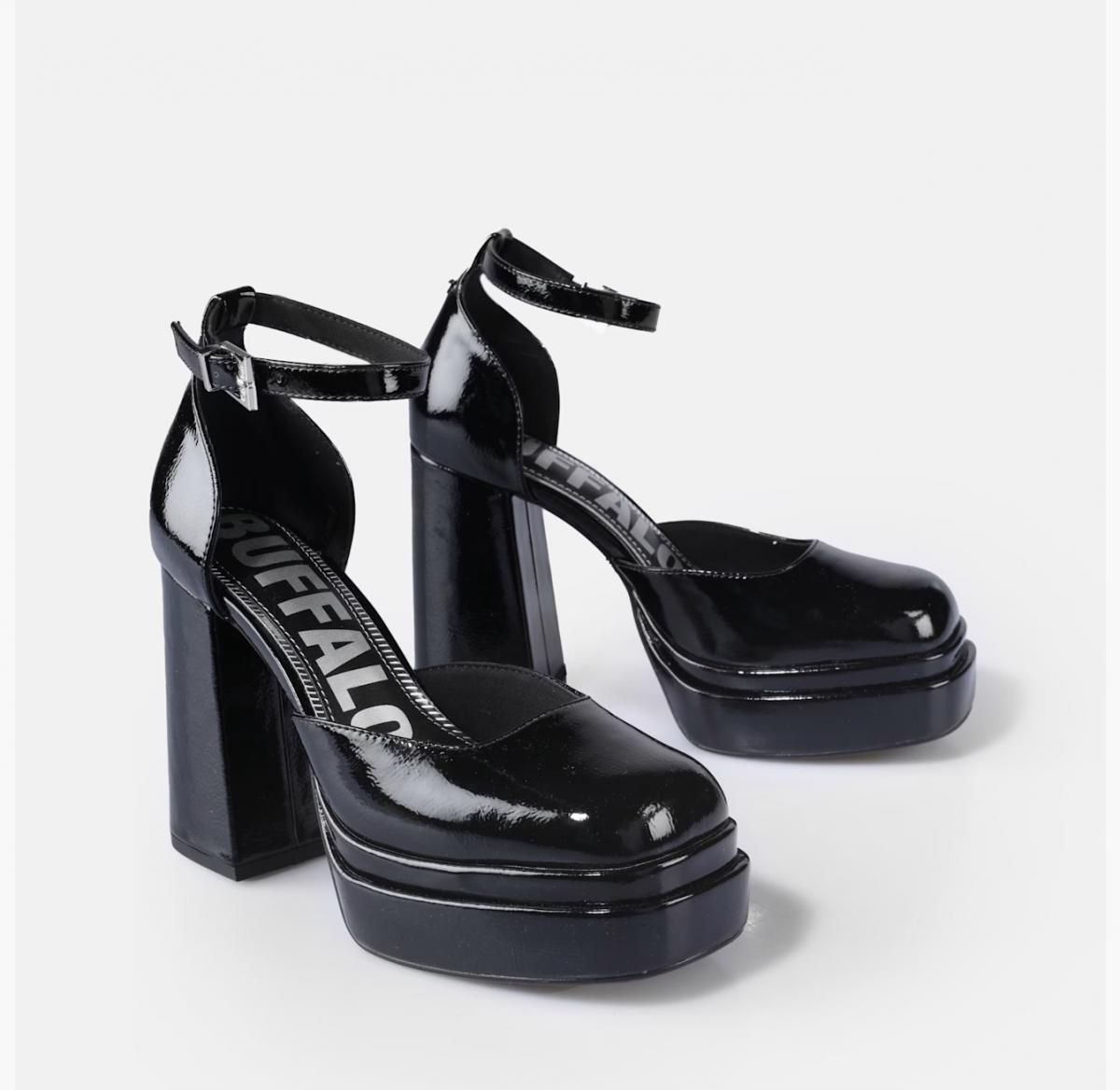 버팔로 플랫폼 블랙 에나멜 앵클 스트랩 펌프스 02474953 SCHWARZ - 상세 이미지 3