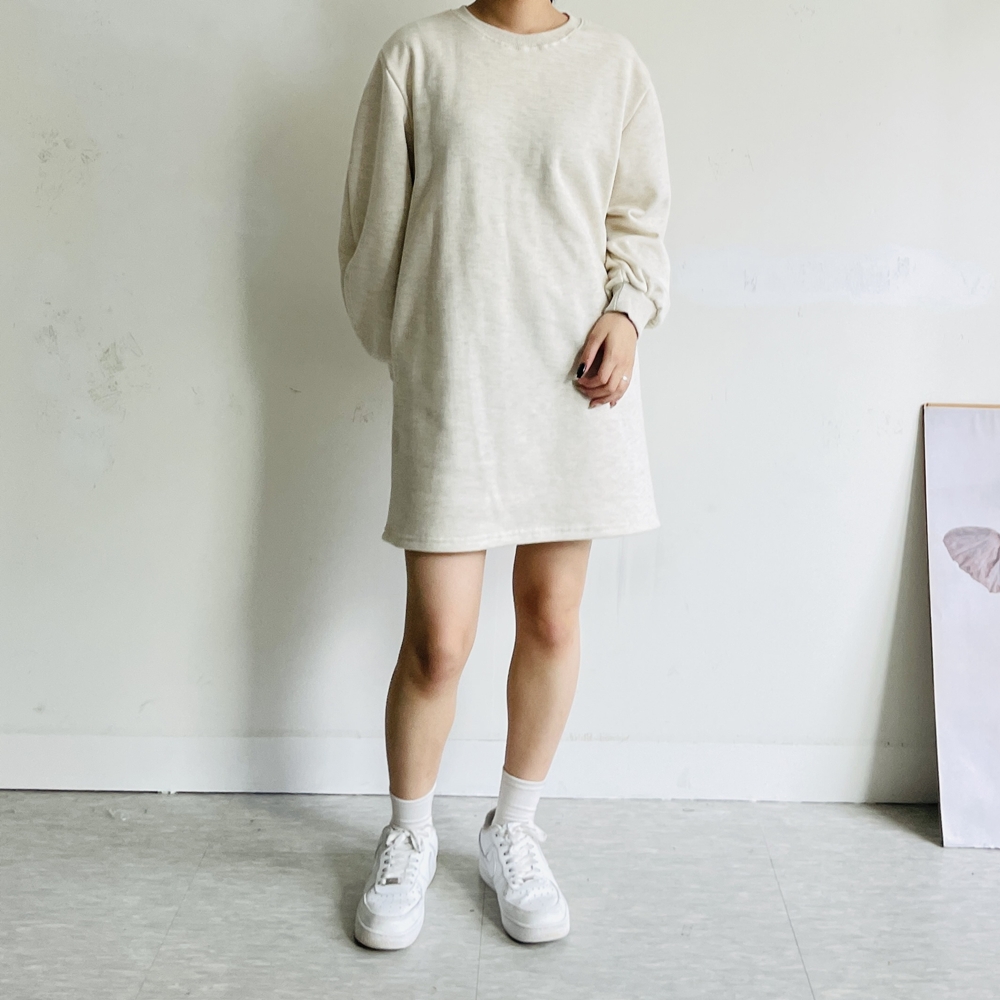 기모 미니원피스 키작녀 여성 겨울 블랙 맨투맨 원피스 - 상품 이미지