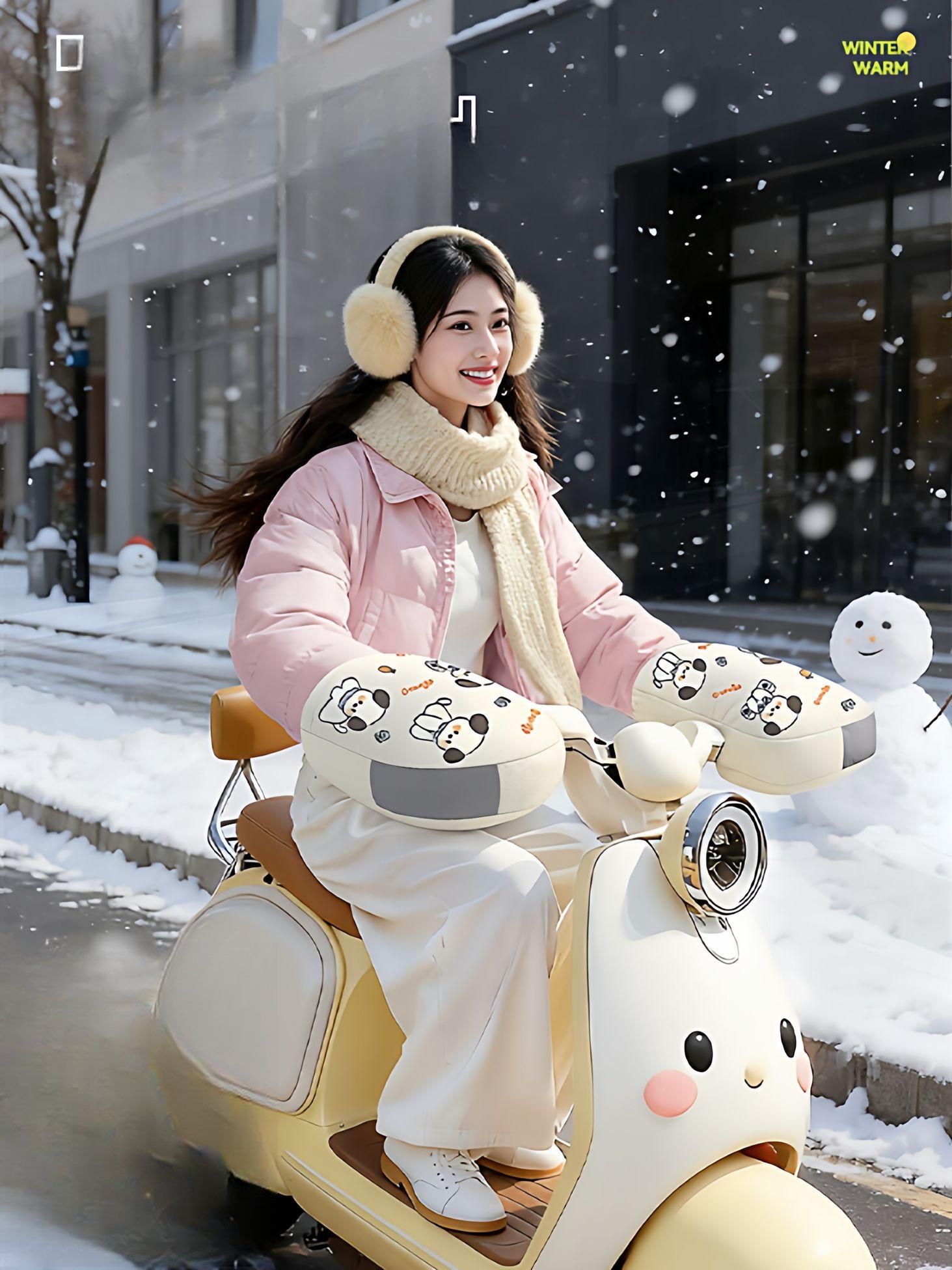 귀여운 오토바이방한장갑 겨울 핸들 스쿠터글러브 따뜻한 라이딩워머 여름용 자외선차단손잡이커버 무한 행운 프리 사이즈 - 상품 이미지