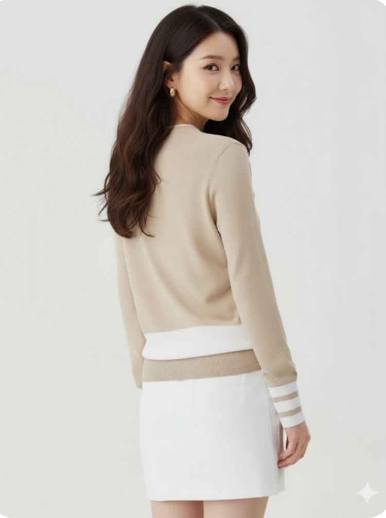 슈페리어 여성 간절기 겨울 유니크한 배색 골프웨어 라운드 니트 티셔츠