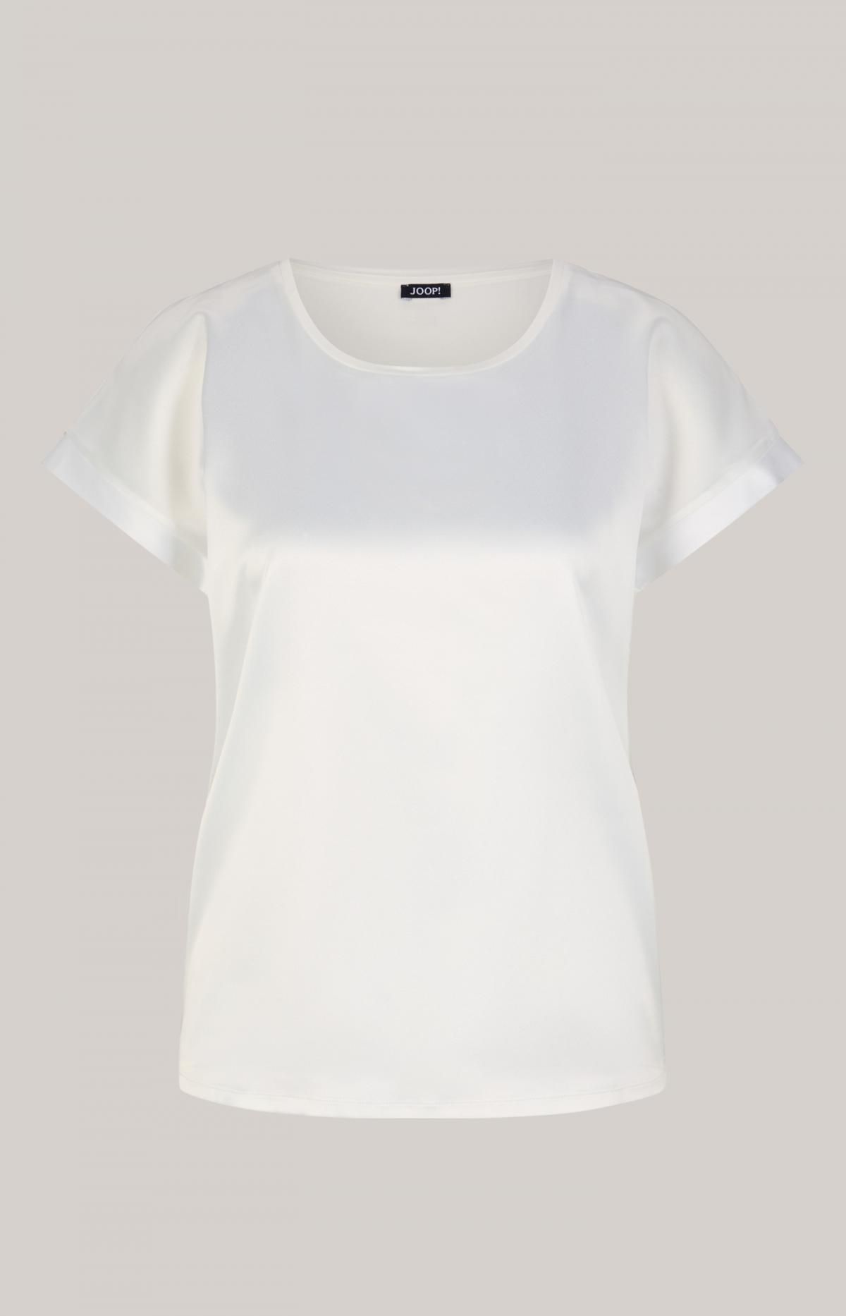 윱 럭셔리 새틴 라운드넥 오프화이트 반팔 블라우스 30044802-10011739-102 OFFWHITE - 상품 이미지