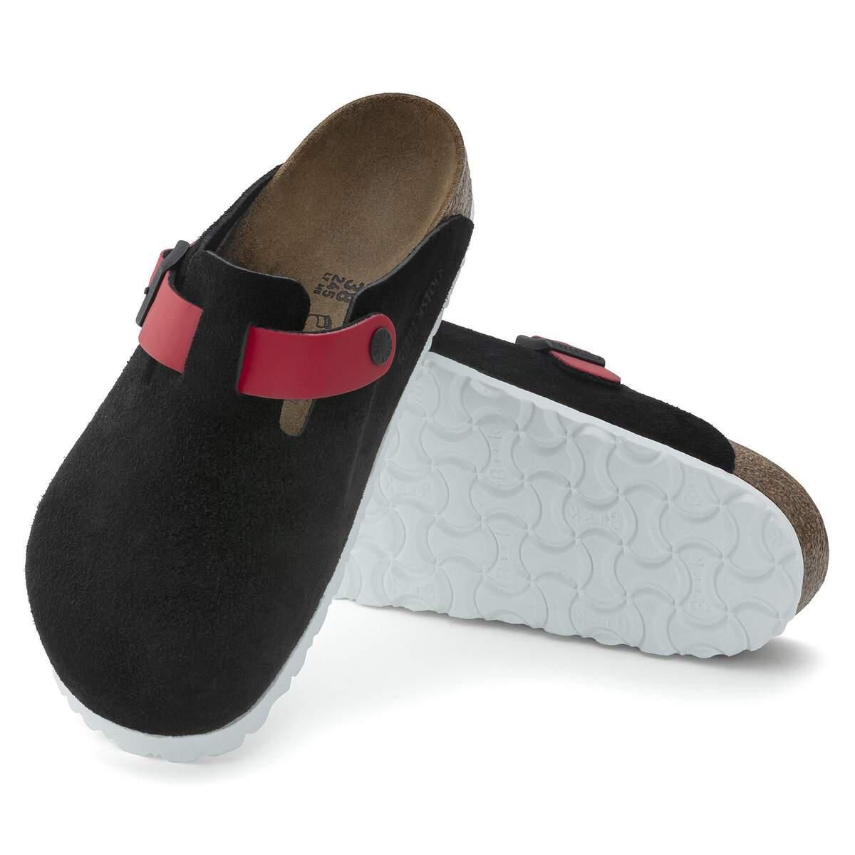 버켄스탁 보스턴 스웨이드 버코 플로 블랙 슬리퍼 1025967 BLACK / ACTIVE RED - 상세 이미지 4