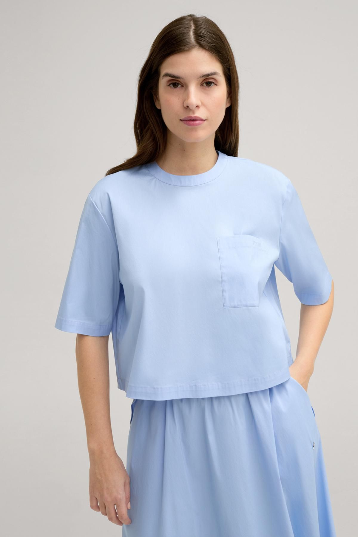 윱 스카이블루 라운드넥 반팔 블라우스셔츠 30046643-10018868-451 HELLBLAU - 상세 이미지 2