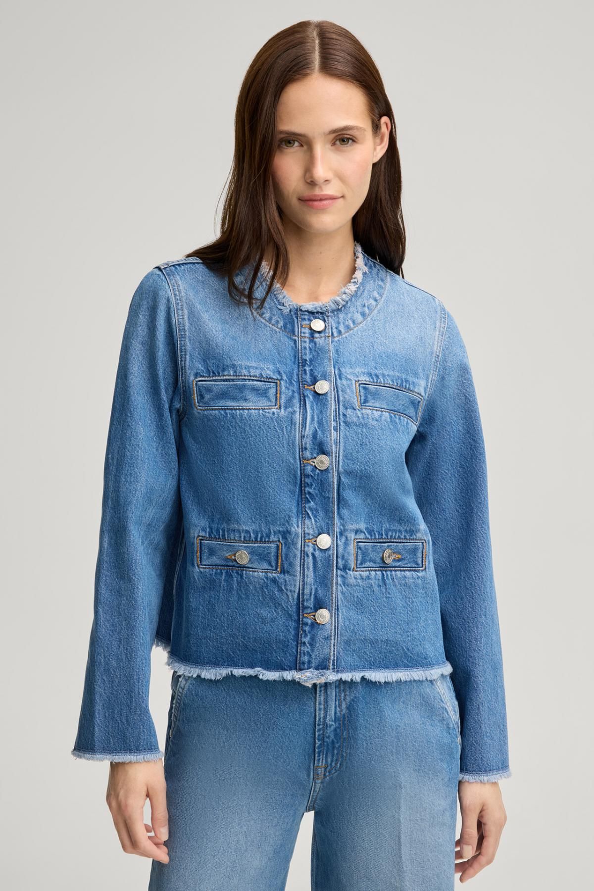 윱 프린지 데님 라운드넥 크롭 재킷 30047818-10020122-425 BLAU - 상세 이미지 2