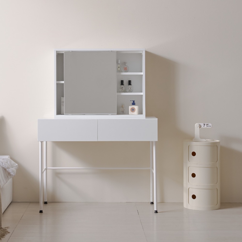 까사홈 모던 코지 거울 슬라이드 스틸 화장대 1000