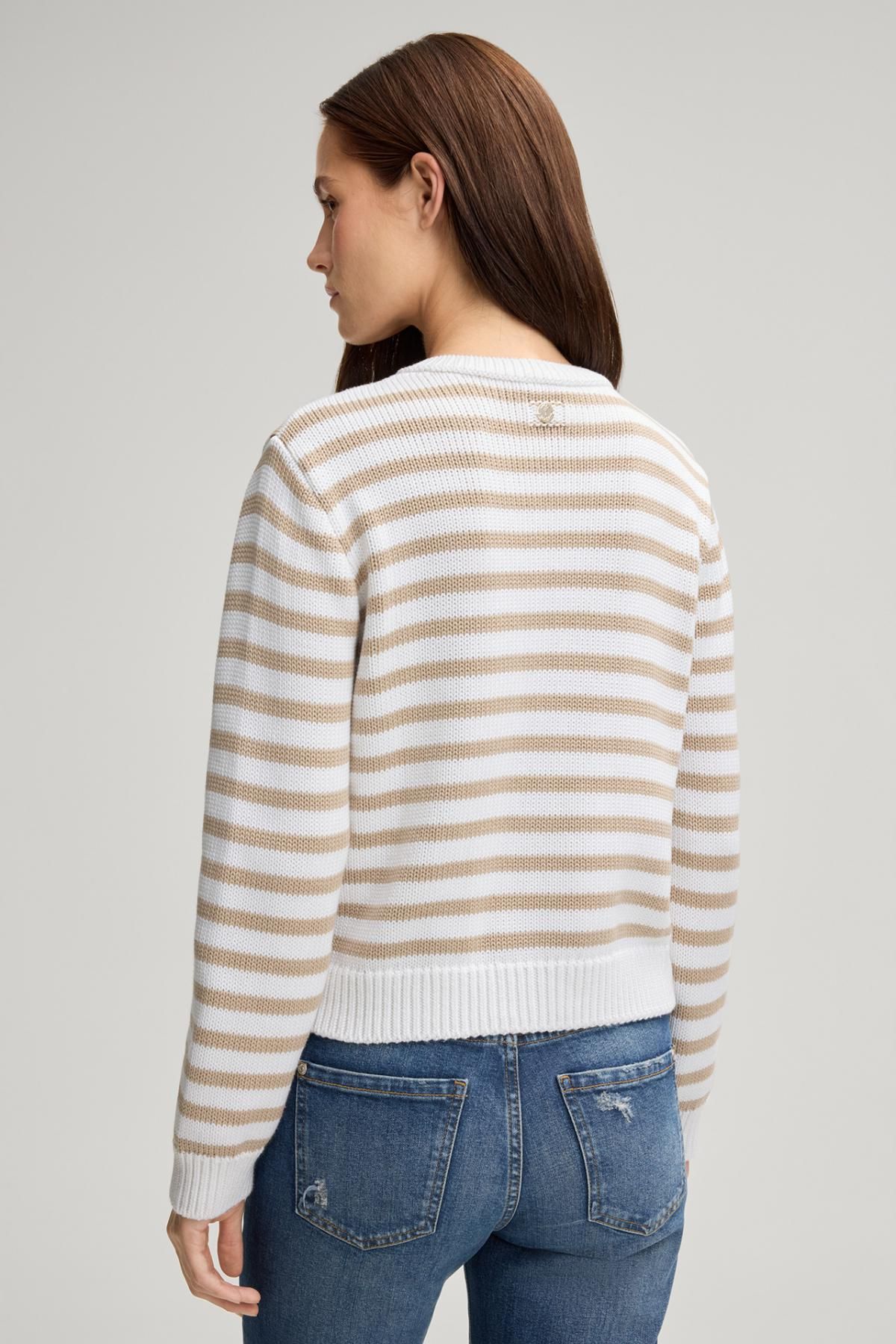 윱 스트라이프 라운드넥 니트 카디건 30047636-10019802-231 BEIGE/WEISS GESTREIFT - 상세 이미지 4