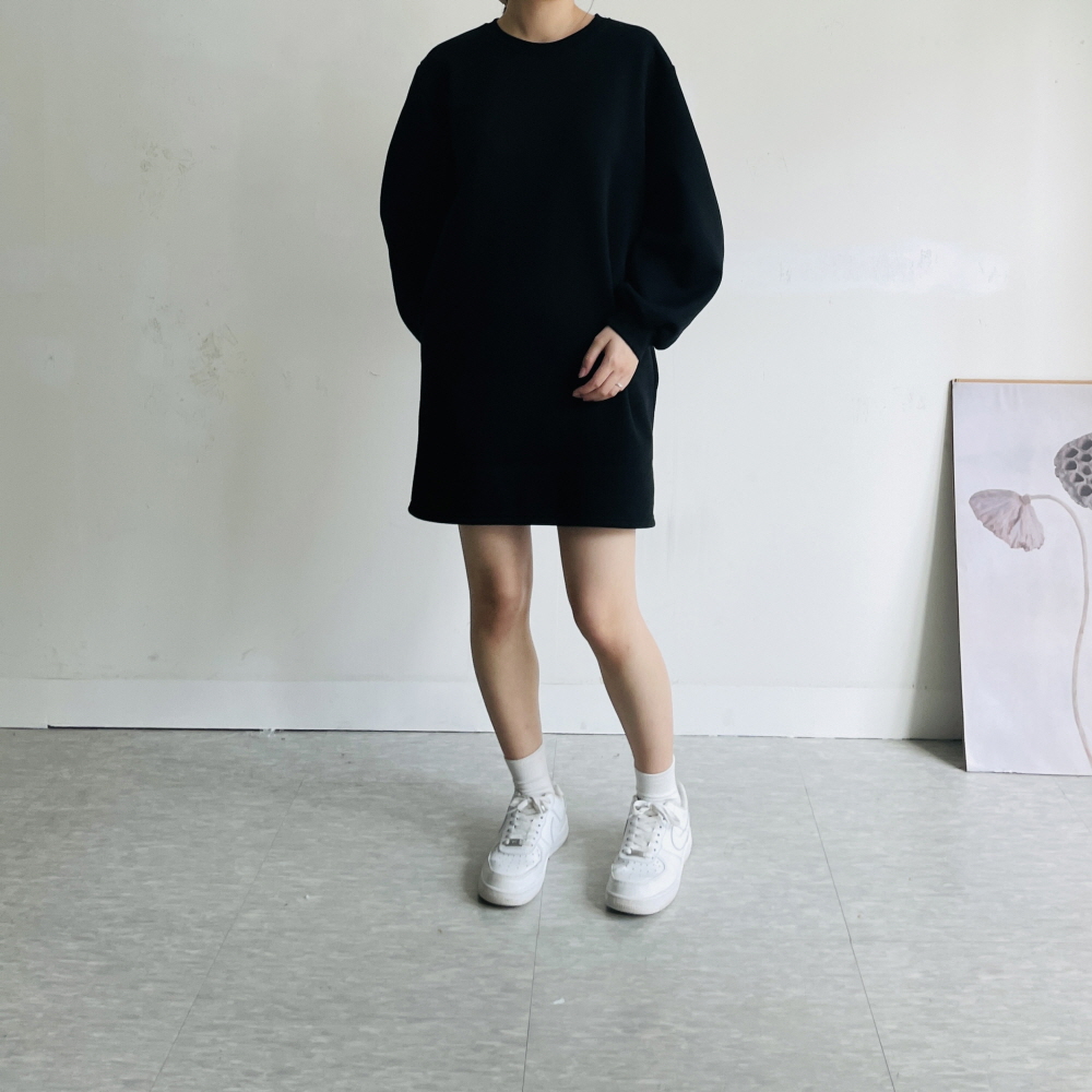 기모 미니원피스 키작녀 여성 겨울 블랙 맨투맨 원피스 - 상세 이미지 3