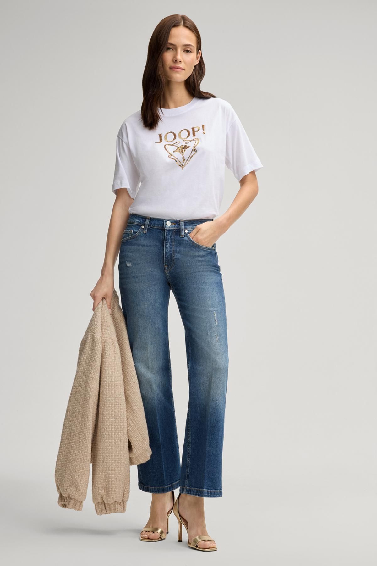 윱 럭셔리 자수 로고 라운드넥 반팔 티셔츠 화이트 30047768-10012195-124 WEISS - 상세 이미지 3