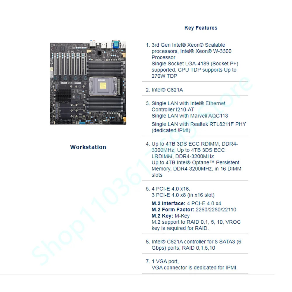 Supermicro 워크스테이션 마더보드 LGA-4189 DDR4 대 Xeon 확장 프로세서 W-3300 X12SPA-TF