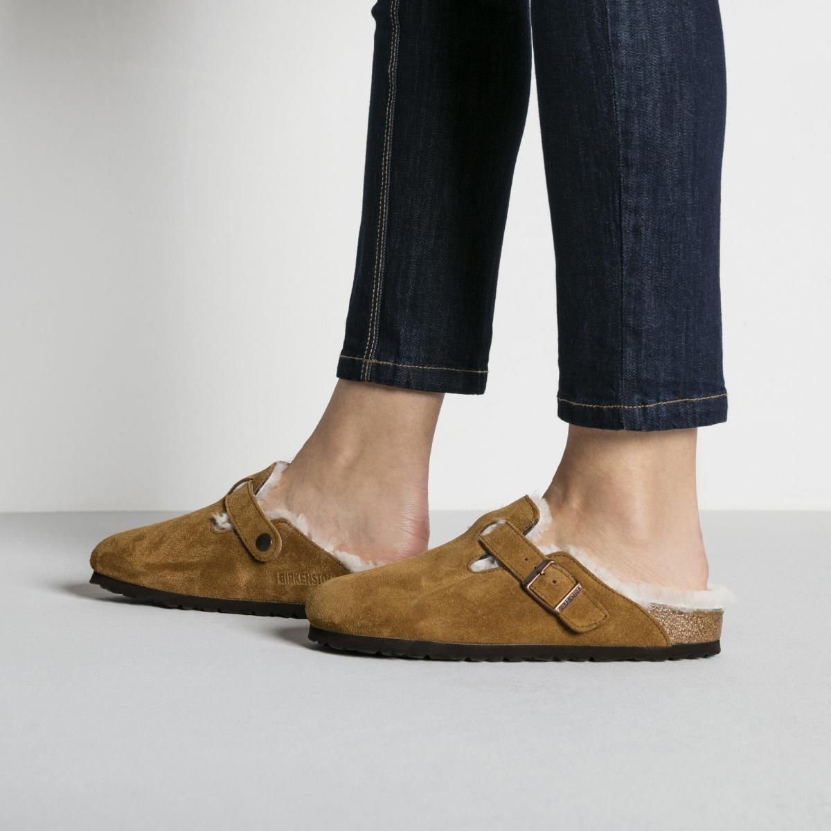 버켄스탁 프리미엄 퍼 벨크로 클로그 슬리퍼 Boston Shearling Suede Leather 1001140/1001141 MINK - 상세 이미지 5