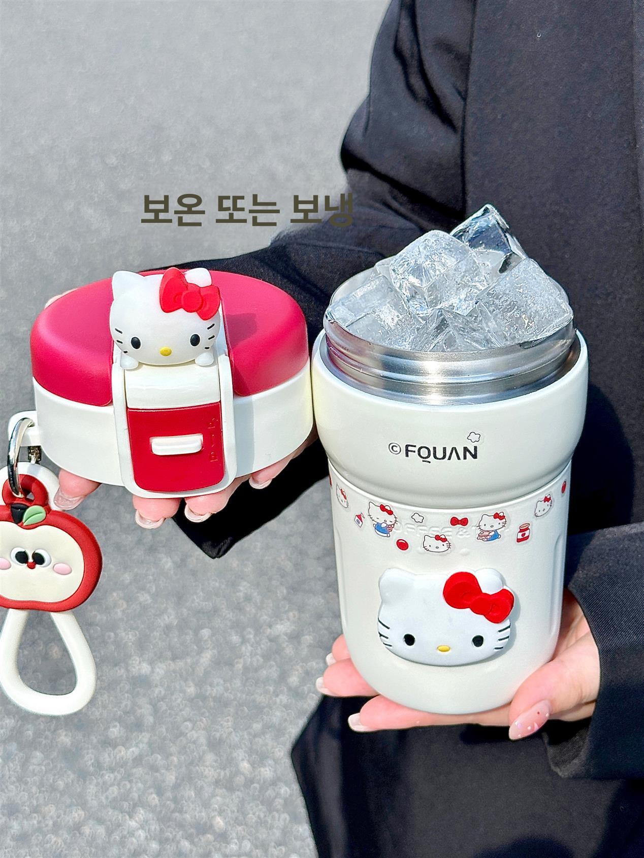 헬로키티 텀블러 보온컵 여성용 휴대용 316 스테인리스 커피 빨대컵 산리오 커피 메탈 포차코 스티커+랜덤 A - 상세 이미지 4