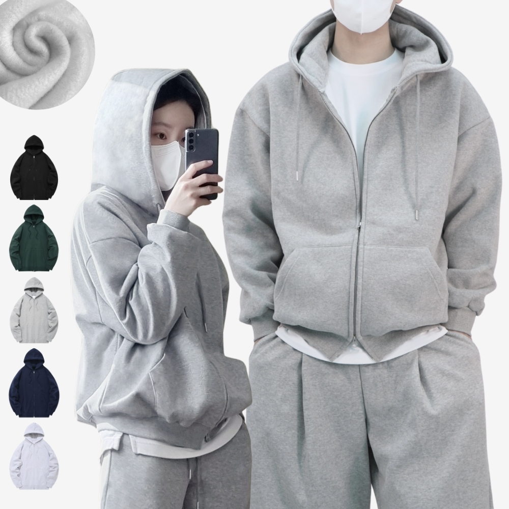 두꺼운 양기모 후드집업 빅사이즈 오버핏 모자큰 기모 후드집업 제품 이미지