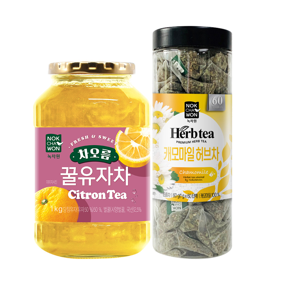 [녹차원] 차오름 유자차 1kg + 캐모마일 60T 홈카페 유자캐모마일 - 상품 이미지
