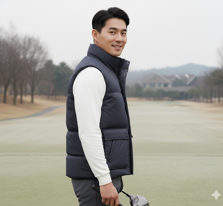 링스골프 남성 겨울 베스트 패지 아웃포켓형 덕다운 골프 패딩조끼 - 상세 이미지 3