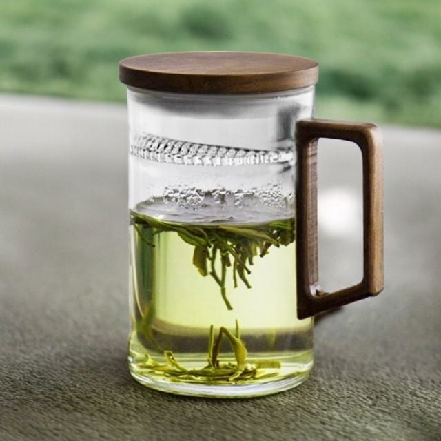 7day 내열유리 티머그(400ml) 호두나무 뚜껑 손잡이컵 - 상품 이미지