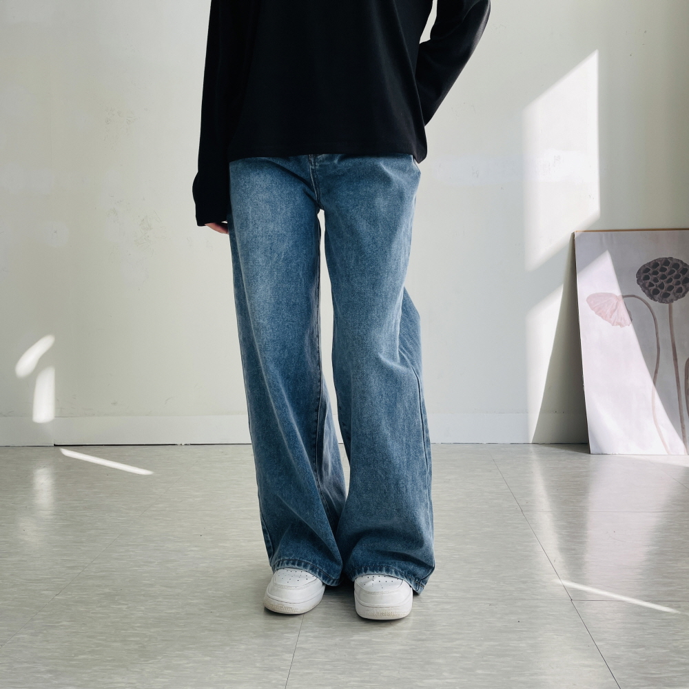 와이드청바지 뒷밴딩청바지 청통바지 뒷밴딩 빅사이즈 데님 2기장 - 상세 이미지 4