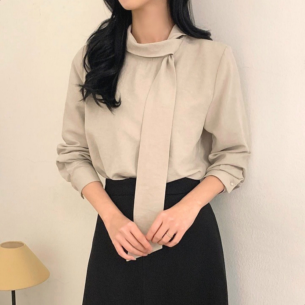 겨울 하객룩 면접 리본 타이 블라우스 셔츠 - 상품 이미지