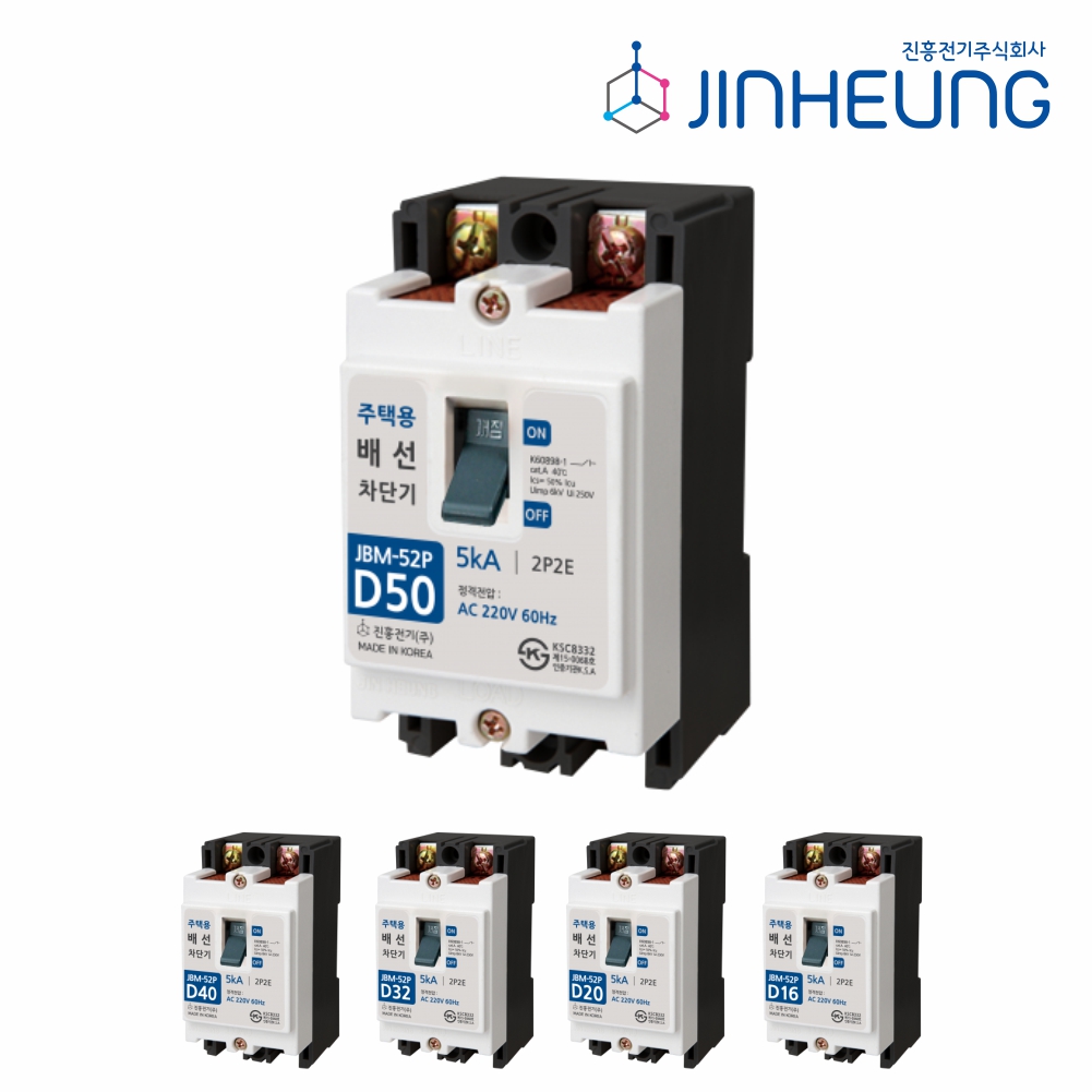 주택용 배선차단기 JBM-52P 50AF 50A 40A 32A 20A 16A 2P 5kA 분전함 메인 차단기 진흥전기 - 상품 이미지