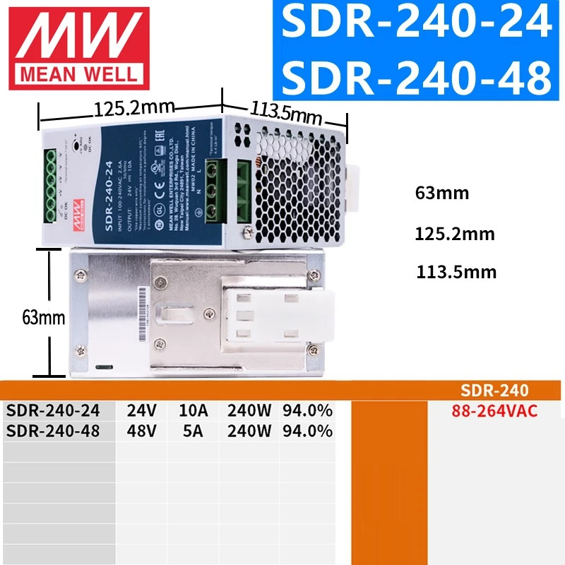 MEAN WELL -새 SDR-75-24 SDR-75-12 SDR-120-24 SDR-120-12 SDR-240-24 SDR-240-12 SDR-480-24 12V 24V 48V