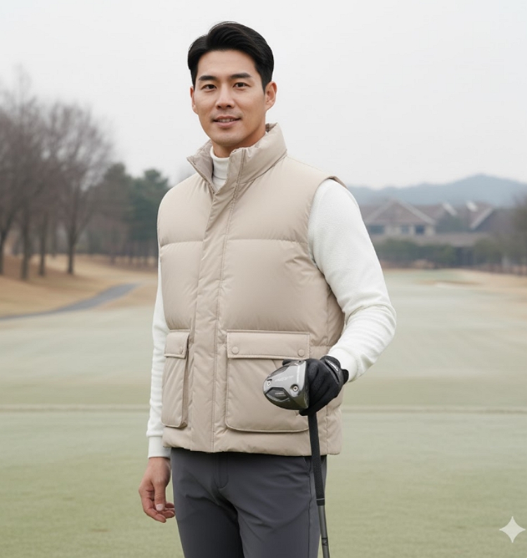 링스골프 남성 겨울 다운 베스트 패지 아웃포켓형 덕다운 골프 패딩조끼 - 상세 이미지 3