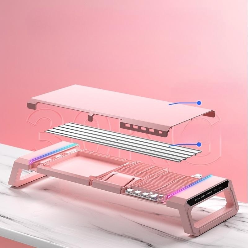 컴퓨터 모니터받침대 USB허브 RGB조명 다기능 핑크 화이트 스탠드 - 상세 이미지 4